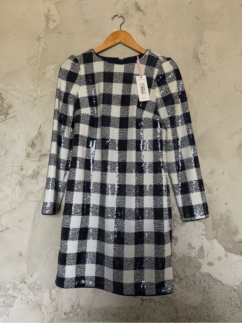 Vineyard Vines Black & White Checked Long Sleeve Shift Dress